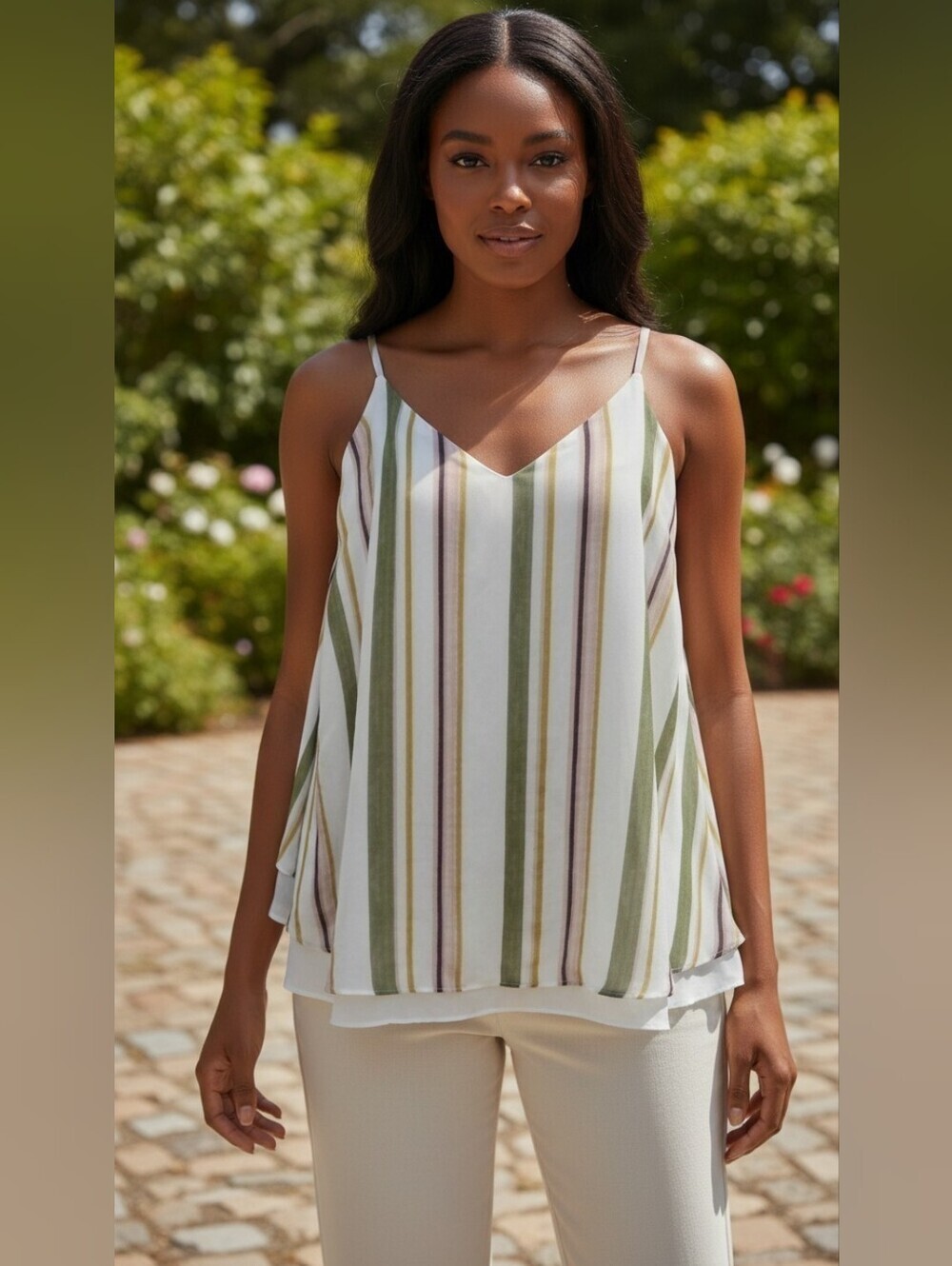 Torrid Size 0 Green White Striped V-Neck Swing Cami Tank Top Large
